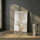 Soyut Yaprak Krem Altın Tonları Tekli Gold Metal Çerçeveli Cam Tablo Poster Dekoratif