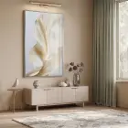 Soyut Yaprak Krem Altın Tonları Tekli Gümüş Metal Çerçeveli Cam Tablo Salon Oturma