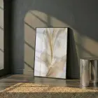 Soyut Yaprak Krem Altın Tonları Tekli Siyah Metal Çerçeveli Cam Tablo Poster Dekoratif
