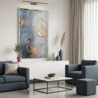 Soyut Yaprak Altın Mavi Tonlar Tekli Beyaz Metal Çerçeveli Cam Tablo Ev Dekorasyonu