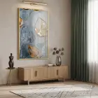 Soyut Yaprak Altın Mavi Tonlar Tekli Gold Metal Çerçeveli Cam Tablo Yatak Odası