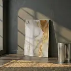 Akışkan Soyut Sıcak Altın Bej Tekli Beyaz Metal Çerçeveli Cam Tablo Duvar Salon