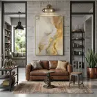 Akışkan Soyut Sıcak Altın Bej Tekli Gold Metal Çerçeveli Cam Tablo Poster Dekoratif