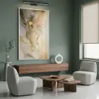 Soyut Akış Altın Gri Tonlar Tekli Beyaz Metal Çerçeveli Cam Tablo Duvar Salon