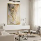 Soyut Akış Altın Gri Tonlar Tekli Gold Metal Çerçeveli Cam Tablo Ev Dekorasyonu