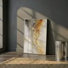 Soyut Akış Altın Gri Tonlar Tekli Gümüş Metal Çerçeveli Cam Tablo Yatak Odası