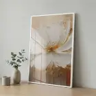 Yumuşak Çiçek Krem Altın Tonları Tekli Beyaz Metal Çerçeveli Cam Tablo Yatak Odası