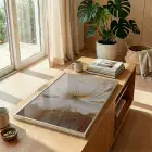 Yumuşak Çiçek Krem Altın Tonları Tekli Gümüş Metal Çerçeveli Cam Tablo Salon Oturma