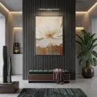 Yumuşak Çiçek Krem Altın Tonları Tekli Siyah Metal Çerçeveli Cam Tablo Poster Dekoratif