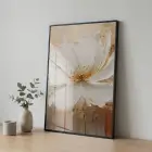 Yumuşak Çiçek Krem Altın Tonları Tekli Siyah Metal Çerçeveli Cam Tablo Poster Dekoratif