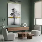 Suda Ağaç Monokrom Sarı Vurgu Tekli Beyaz Metal Çerçeveli Cam Tablo Salon Oturma