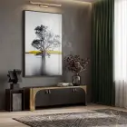 Suda Ağaç Monokrom Sarı Vurgu Tekli Siyah Metal Çerçeveli Cam Tablo Yatak Odası