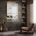 Kıyı Taşları Sarı Vurgulu Gri Tekli Gold Metal Çerçeveli Cam Tablo Poster Dekoratif