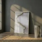 Soyut Mermer Bej Grisi Altın Tekli Beyaz Metal Çerçeveli Cam Tablo Ev Dekorasyonu