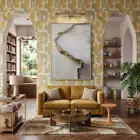Soyut Mermer Bej Grisi Altın Tekli Gold Metal Çerçeveli Cam Tablo Poster Dekoratif