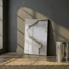 Soyut Mermer Bej Grisi Altın Tekli Gold Metal Çerçeveli Cam Tablo Poster Dekoratif