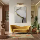 Soyut Mermer Bej Grisi Altın Tekli Gümüş Metal Çerçeveli Cam Tablo Yatak Odası
