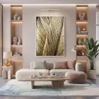 Yaprak Dokusu Metalik Altın Tekli Beyaz Metal Çerçeveli Cam Tablo Poster Dekoratif Obje