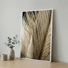 Yaprak Dokusu Metalik Altın Tekli Beyaz Metal Çerçeveli Cam Tablo Poster Dekoratif Obje