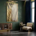 Yaprak Dokusu Metalik Altın Tekli Gold Metal Çerçeveli Cam Tablo Ev Dekorasyonu Oda
