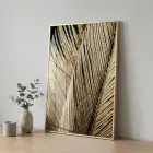 Yaprak Dokusu Metalik Altın Tekli Gold Metal Çerçeveli Cam Tablo Ev Dekorasyonu Oda