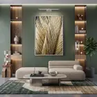 Yaprak Dokusu Metalik Altın Tekli Gümüş Metal Çerçeveli Cam Tablo Poster Dekoratif Obje