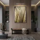 Yaprak Dokusu Metalik Altın Tekli Siyah Metal Çerçeveli Cam Tablo Poster Dekoratif Obje