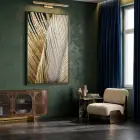 Yaprak Dokusu Metalik Altın Tekli Siyah Metal Çerçeveli Cam Tablo Poster Dekoratif Obje