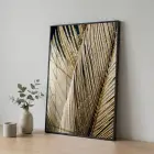 Yaprak Dokusu Metalik Altın Tekli Siyah Metal Çerçeveli Cam Tablo Poster Dekoratif Obje