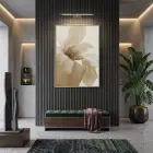 Magnolya Sıcak Bej Tekli Gold Metal Çerçeveli Cam Tablo Poster Dekoratif Obje