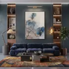 Akışkan Soyut Derin Mavi Tonlar Tekli Siyah Metal Çerçeveli Cam Tablo Poster Dekoratif