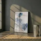 Akışkan Soyut Derin Mavi Tonlar Tekli Siyah Metal Çerçeveli Cam Tablo Poster Dekoratif