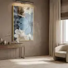 Yakın Çiçek Buz Mavisi Bej Tekli Gold Metal Çerçeveli Cam Tablo Poster Dekoratif