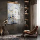 Büyük Çiçek Mavi Altın Tonlar Tekli Beyaz Metal Çerçeveli Cam Tablo Ev Dekorasyonu