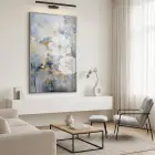 Büyük Çiçek Mavi Altın Tonlar Tekli Gümüş Metal Çerçeveli Cam Tablo Duvar Salon