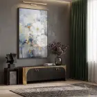 Büyük Çiçek Mavi Altın Tonlar Tekli Siyah Metal Çerçeveli Cam Tablo Salon Oturma