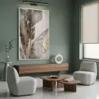 Tropikal Yaprak Altın Tonları Tekli Beyaz Metal Çerçeveli Cam Tablo Salon Oturma Odası