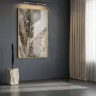 Tropikal Yaprak Altın Tonları Tekli Gold Metal Çerçeveli Cam Tablo Yatak Odası Koridor