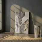 Tropikal Yaprak Altın Tonları Tekli Gold Metal Çerçeveli Cam Tablo Yatak Odası Koridor