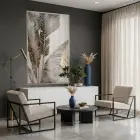 Tropikal Yaprak Altın Tonları Tekli Gümüş Metal Çerçeveli Cam Tablo Duvar Salon Aksesuarları
