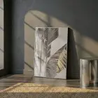Tropikal Yaprak Altın Tonları Tekli Gümüş Metal Çerçeveli Cam Tablo Duvar Salon Aksesuarları