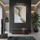 Soyut Akış Toprak Altın Tonları Tekli Beyaz Metal Çerçeveli Cam Tablo Poster Dekoratif