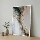 Soyut Akış Toprak Altın Tonları Tekli Beyaz Metal Çerçeveli Cam Tablo Poster Dekoratif
