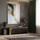 Soyut Akış Toprak Altın Tonları Tekli Gold Metal Çerçeveli Cam Tablo Poster Dekoratif