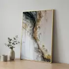 Soyut Akış Toprak Altın Tonları Tekli Gold Metal Çerçeveli Cam Tablo Poster Dekoratif