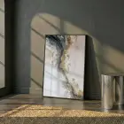 Soyut Akış Toprak Altın Tonları Tekli Siyah Metal Çerçeveli Cam Tablo Ev Dekorasyonu