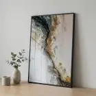 Soyut Akış Toprak Altın Tonları Tekli Siyah Metal Çerçeveli Cam Tablo Ev Dekorasyonu