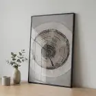 Ağaç Halkaları Nötr Toprak Tonları Tekli Siyah Metal Çerçeveli Cam Tablo Yatak Odası