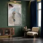 Soyut Organik Pastel Mavi Pembe Tekli Beyaz Metal Çerçeveli Cam Tablo Salon Oturma