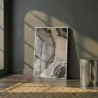 Soyut Akış Nötr Tonlar Altın Tekli Beyaz Metal Çerçeveli Cam Tablo Salon Oturma